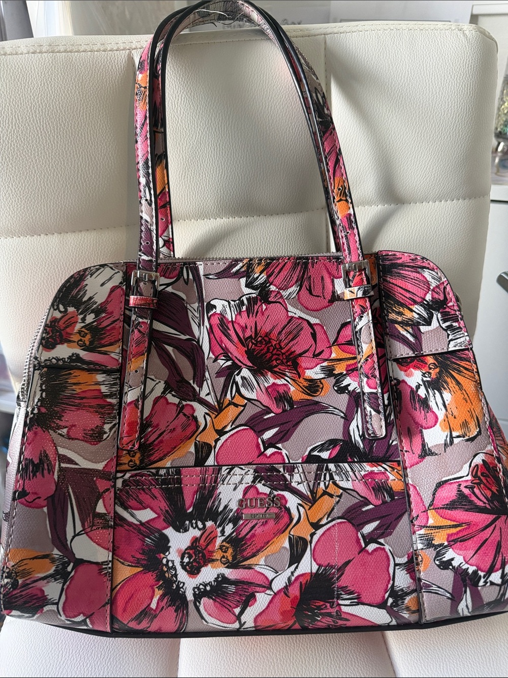 GUESS Pink Floral Multi-Color Tote